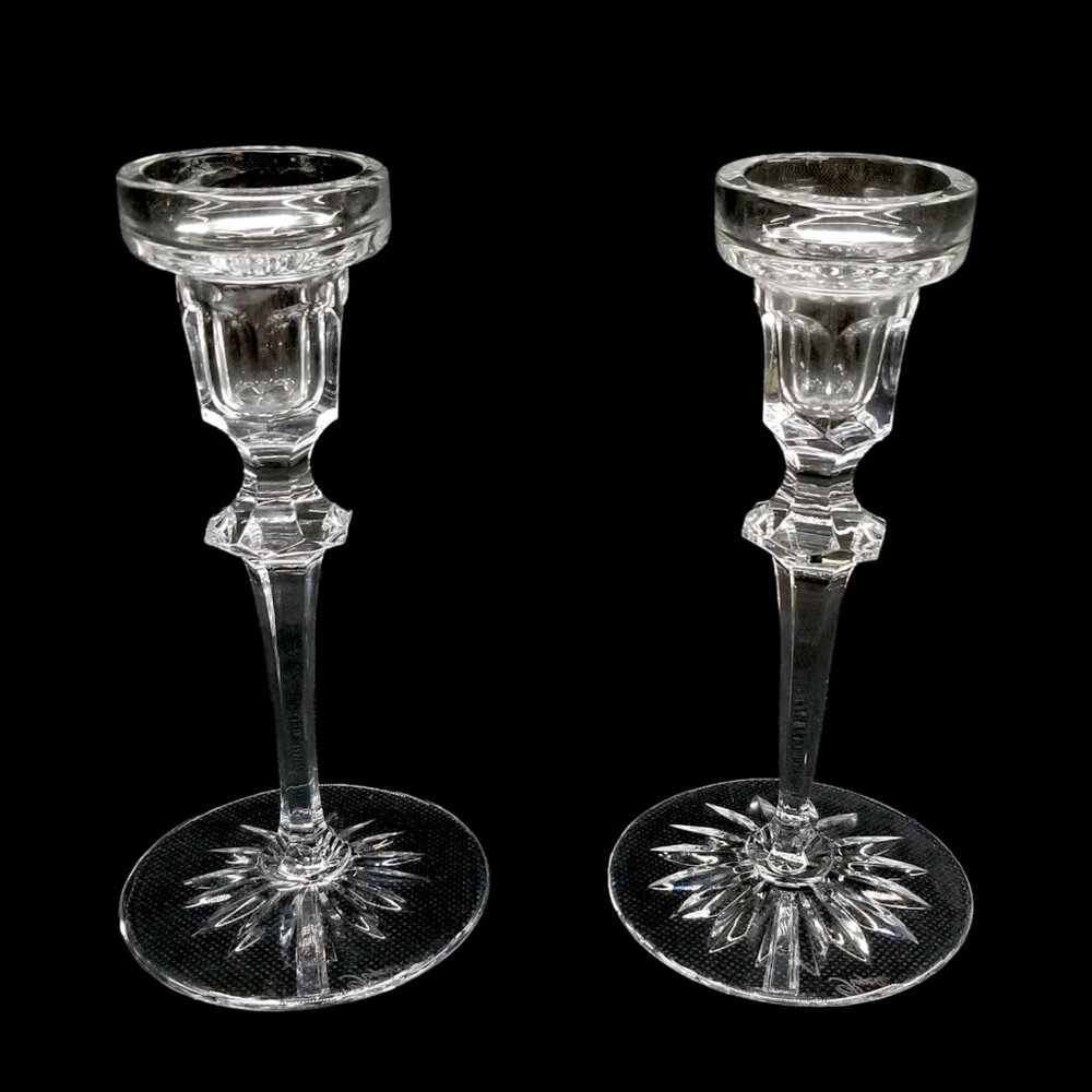Vtg Rogaska Richmond Candlestick Holders LOT OF 2 Clear Crystal 6" Tall